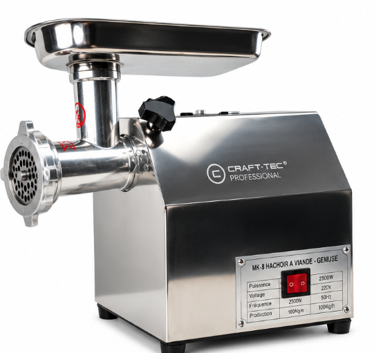 Masina de tocat carne profesionala CraftTec MK8 2500W 100 Kg/h inox accesorii incluse MX709